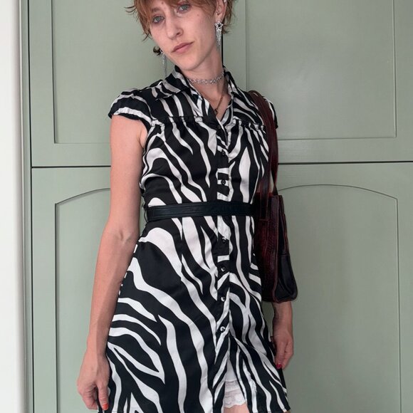 Y2k Zebra Print Collared Dress - Picture 4 of 8